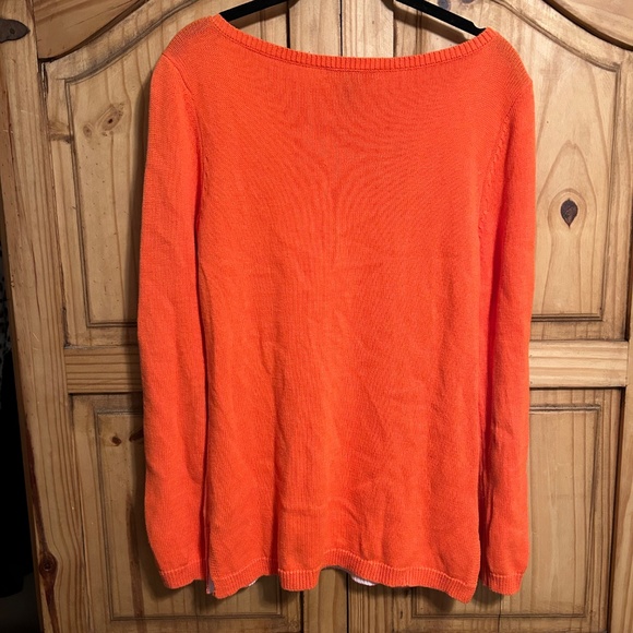 Lauren Ralph Lauren Orange Long Sweater with flowers on front - Picture 2 of 6